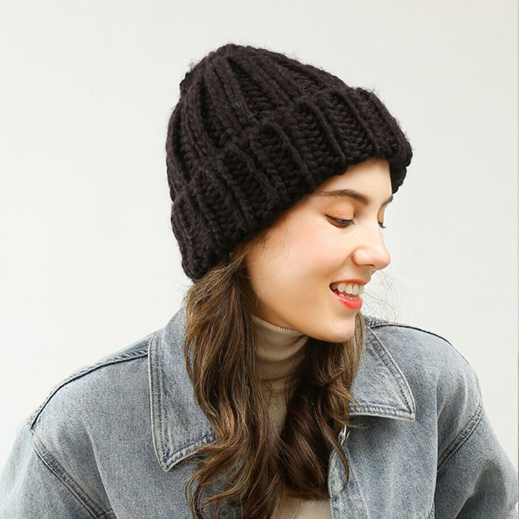 Woolen Hat For Women Autumn And Winter Icelandic Wool Rugged Cycling All The Way To Warm The Thick Needle Wool Hat Doba Black